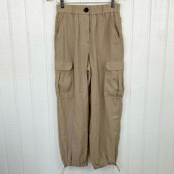 Joie Women Cargo Baggy Jogger High Rise Pants Minimalist Khaki Tan Preppy Small - Picture 8 of 8